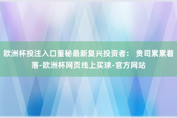 欧洲杯投注入口董秘最新复兴投资者： 贵司累累着落-欧洲杯网页线上买球-官方网站